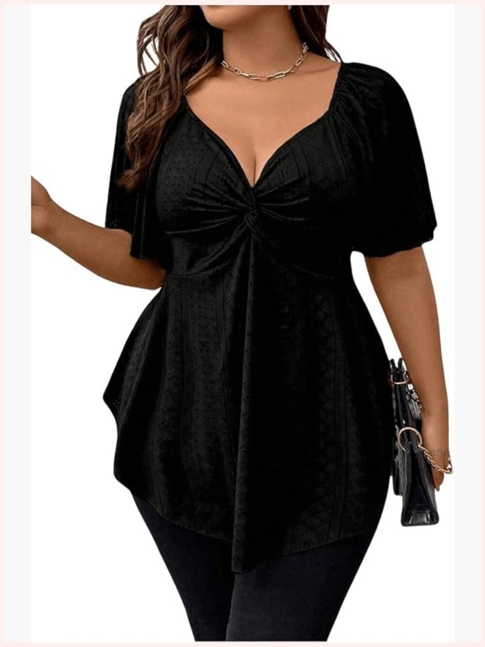 Plus Size Short Sleeve Peplum Top Twist Front Sweetheart V Neck Asymmetrical